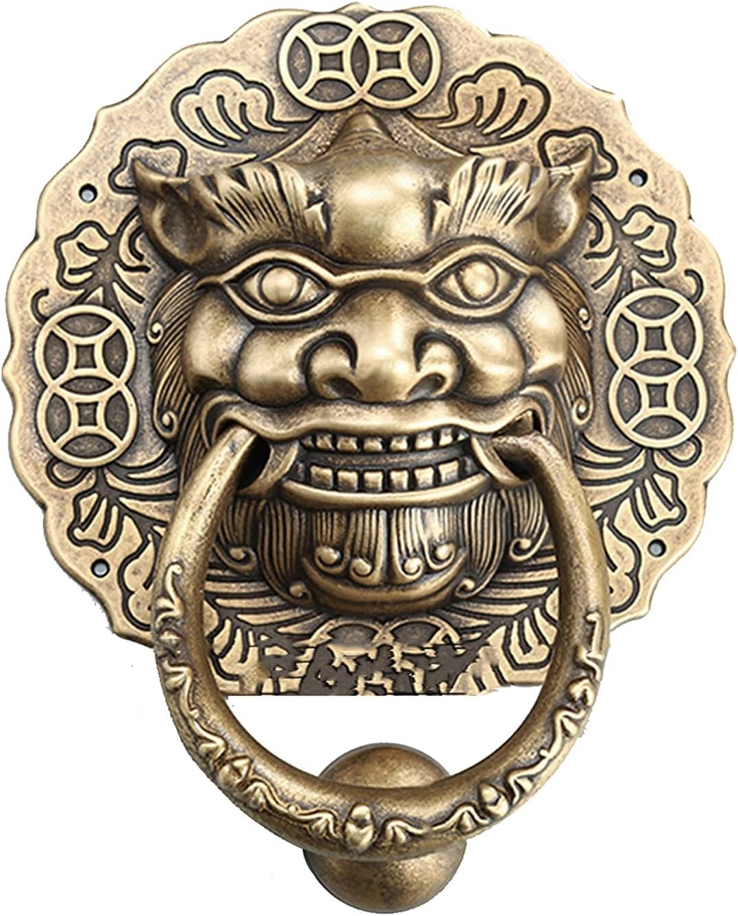Animal face Bronze Door Knocker Antique Wood Door Antique House Door Decorative Door Handle for Home Park Temple (Color: Brass) (Bronze)