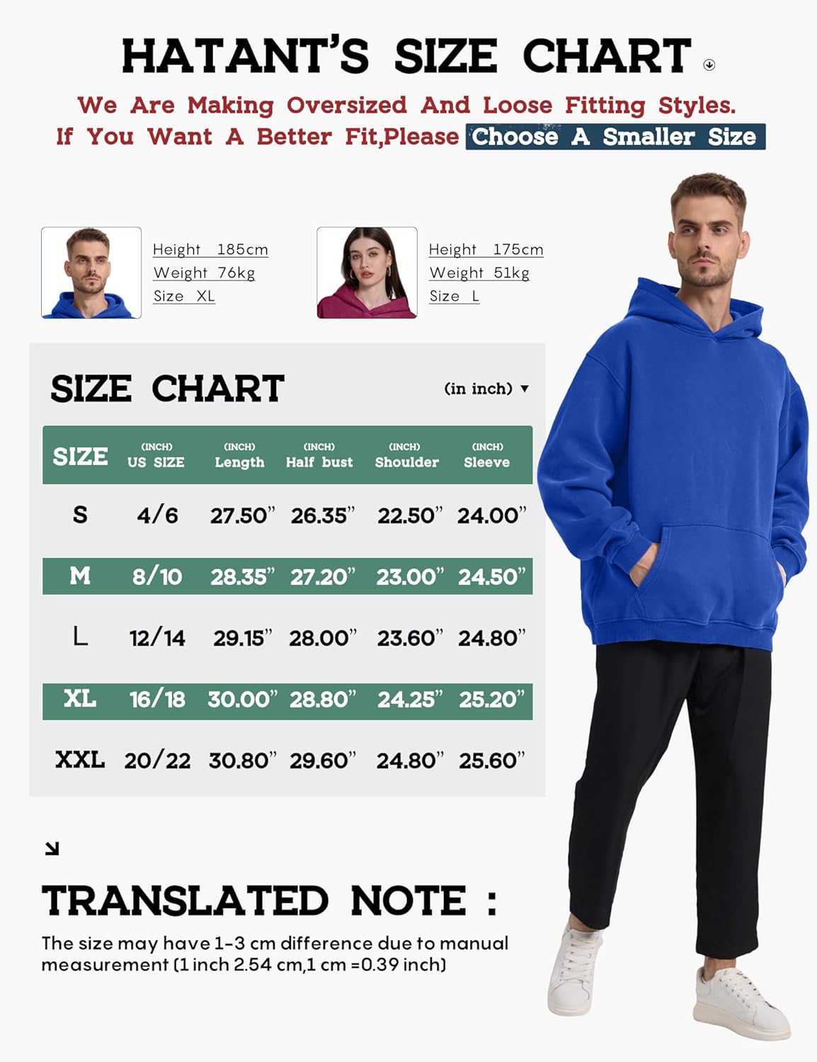 Hatant Oversized Hoodie Sweatshirts for Men Couples Heavyweight Hoodies Pullover Vintage Mens Acid Wash Sweaters Clothes 2026