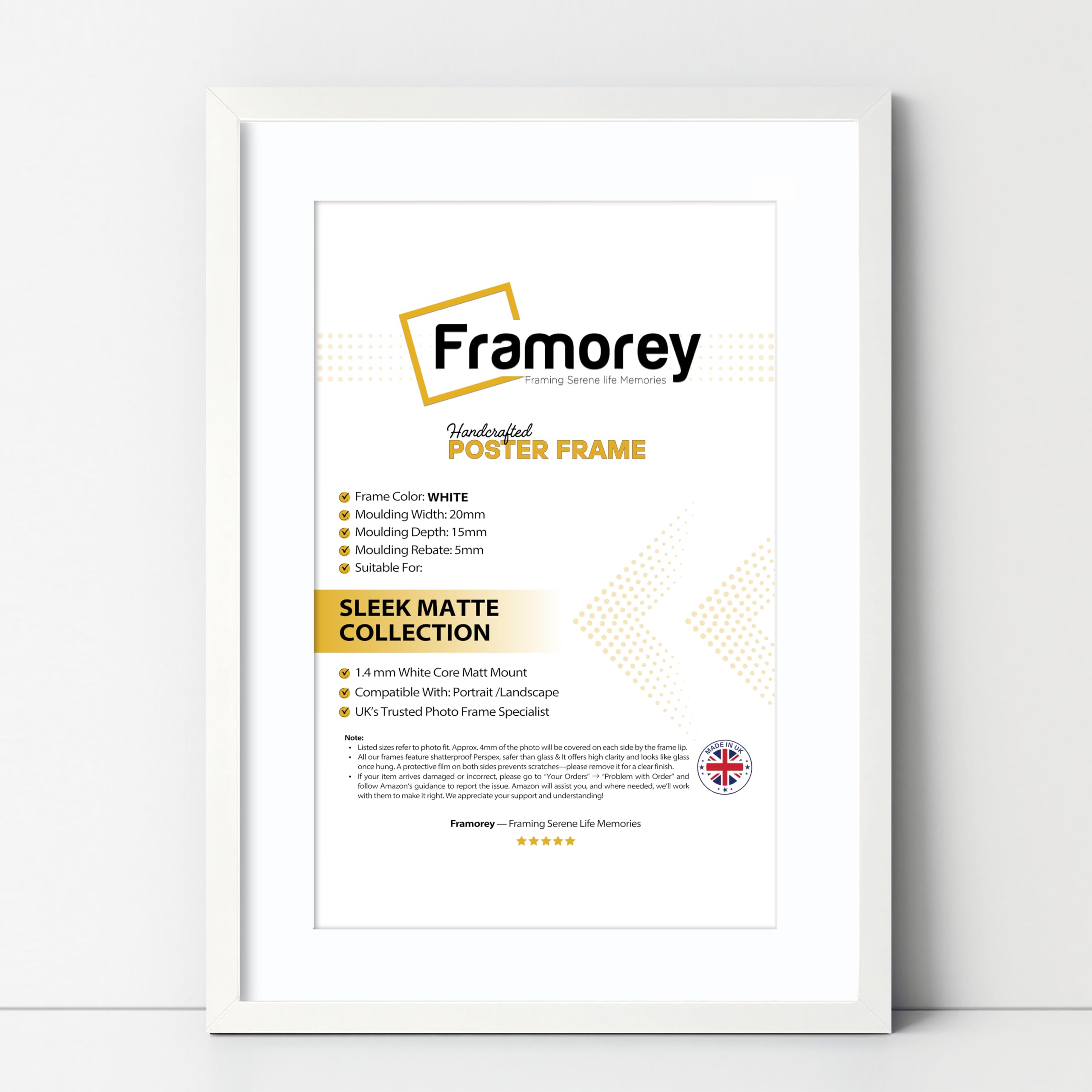 Framorey Framing Serene Life Memories White With White Mount Framorey Thin Matt White Photo Frames 14X12" Size Picture Frame With 12X10" Size White Mount, Flat Wooden Effect Photo Frames, Home Décor Frame, Wall Art Poster Frame