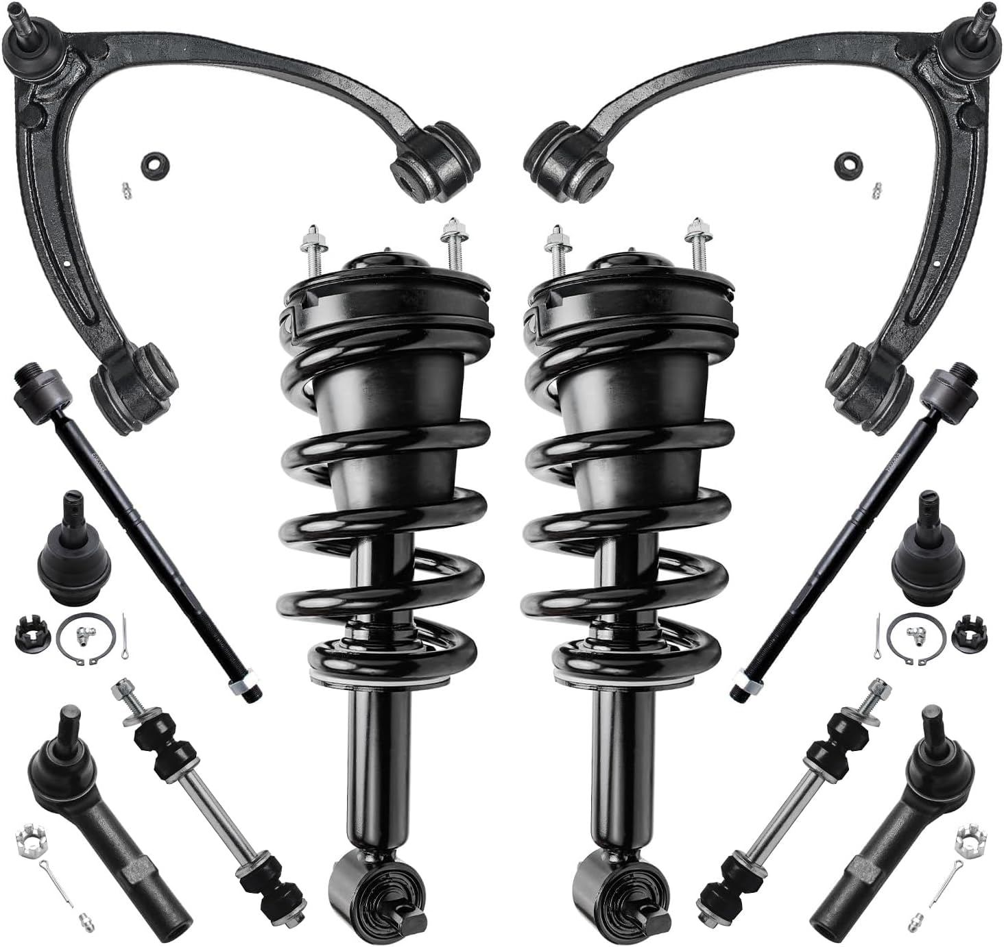 Detroit Axle – 12pc Front End Suspension Kit for Chevy GMC Suburban Silverado Sierra Yukon XL 1500 Tahoe Avalanche Escalade ESV EXT Upper Control Arms Lower Ball Joints Struts Replacement Sway Bars