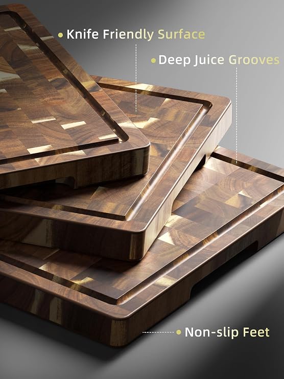 HOSHANHO 3 Packs Cutting Board Set, Extra Large Acacia Wood Cutting Boards | Durable Chopping Board for Kitchen Meal Prep, Charcuterie Board with Built-in Ergonomic Handles and Deep Juice Grooves
