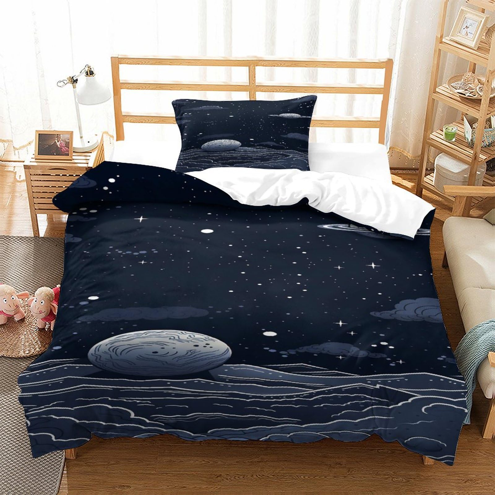 P1S9U7W5Y 3D Printed Galaxy 3pcs Microfiber Duvet Cover Set Starry Night Bedding Set Single