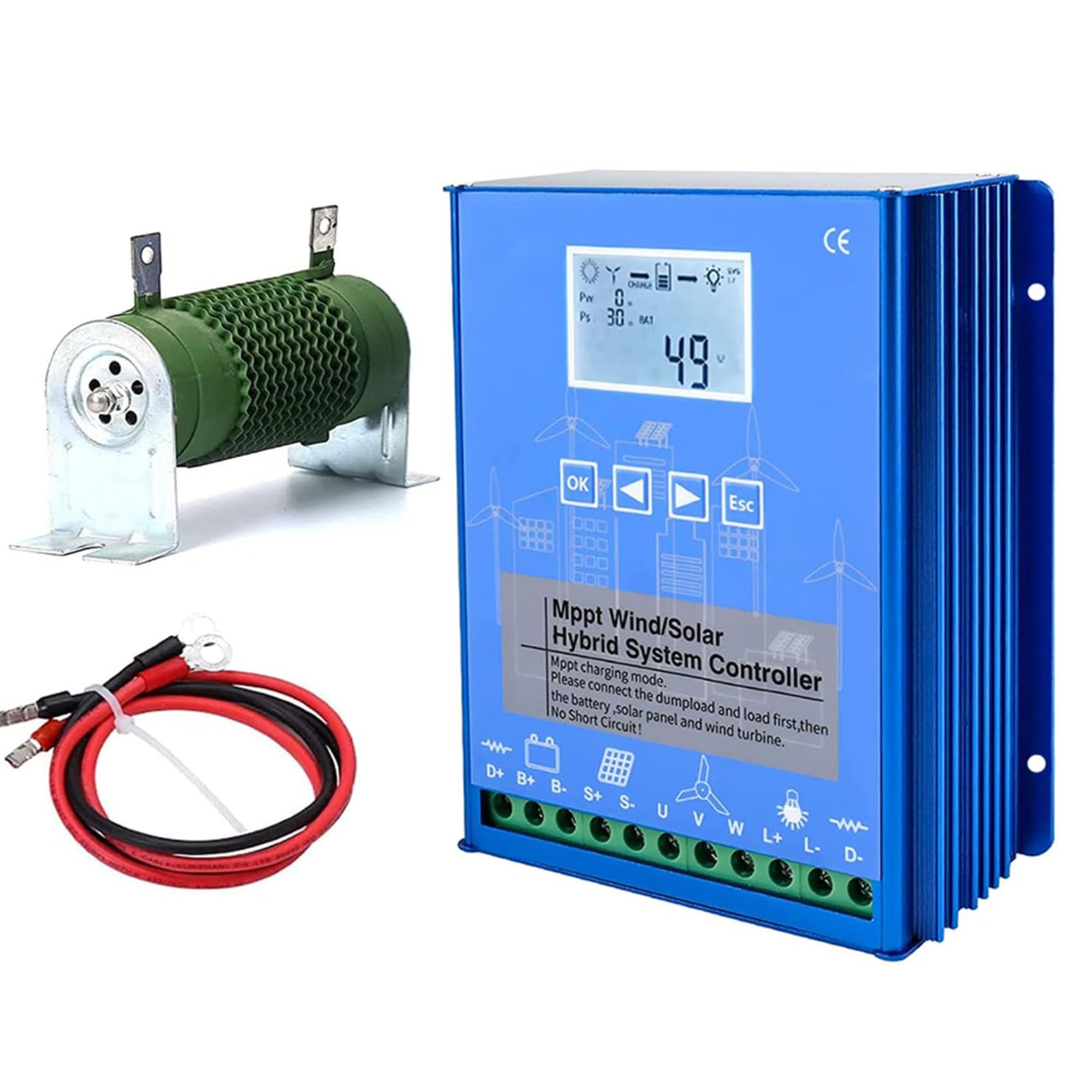Blue,220V,HYZHANHONG Hybrydowy kontroler ładowania wiatrowo-słonecznego, kontroler ładowania wiatrowo-słonecznego 1400 W, automatyczny kontroler ładowania akumulatorów 12 V-220 V poza siecią