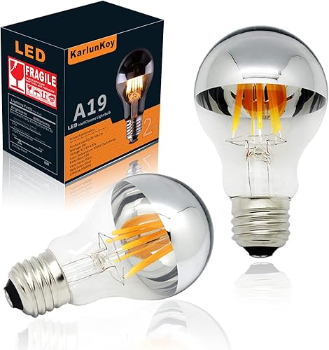 Bombilla media cromada regulable de 6 W (equivalente a 60 W) A19 en forma de A, bombilla LED Edison decorativa con espejo plateado, luz reflejada