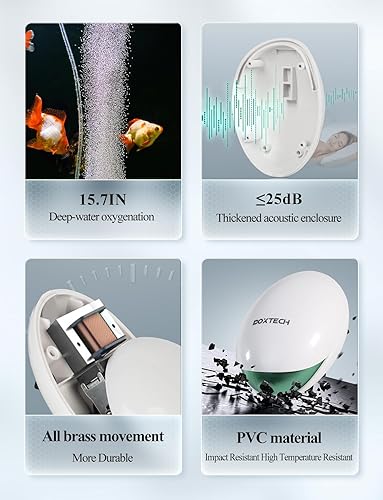 Miniatura 4 de boxtech Bomba de aire para acuario, bomba de aire de oxígeno para peces con válvula de aire ajustable, bomba de aire para tanque de peces con tubo