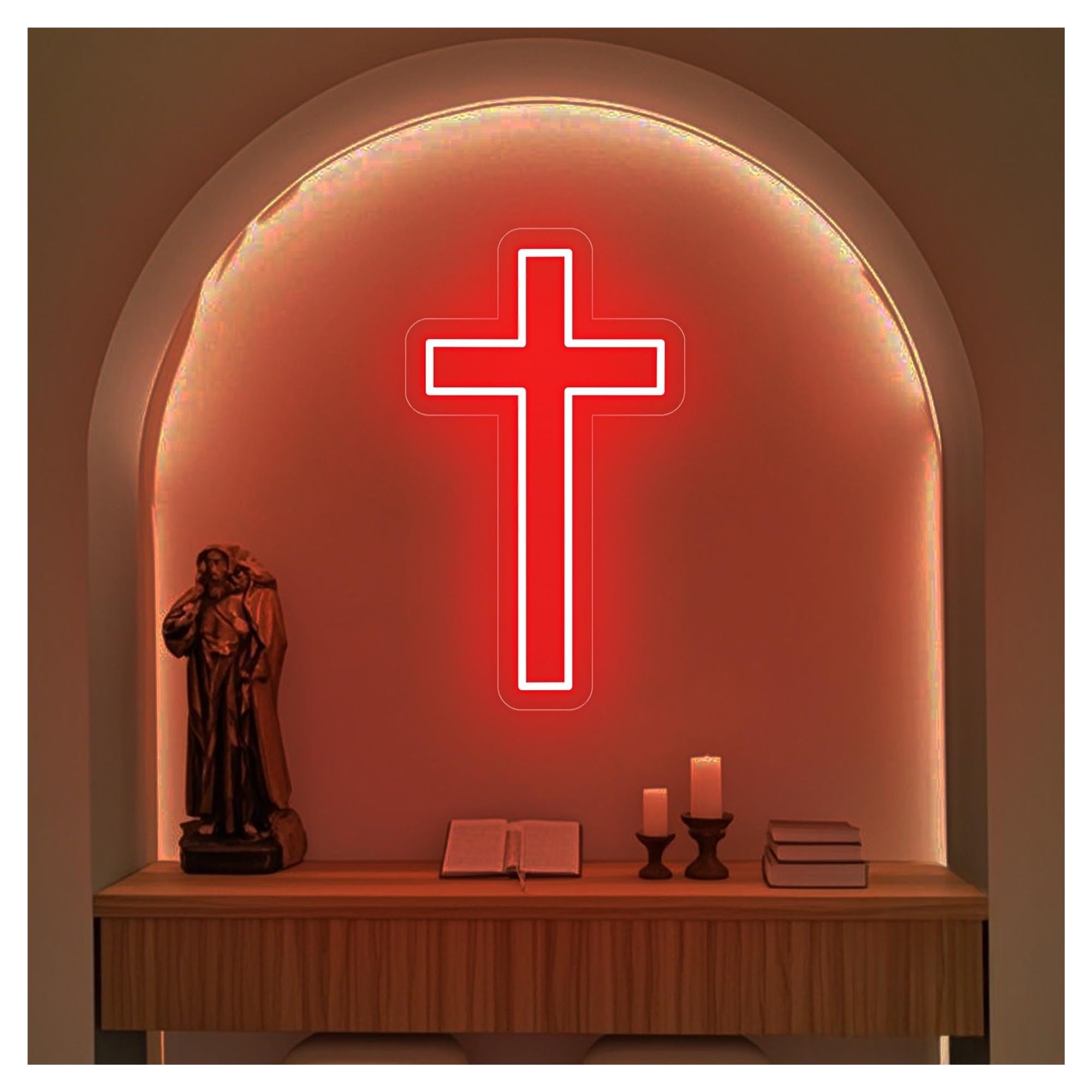 Shouxi Red Sign Lamp Cross Neon Sign For Wall Decor, Handmade Lights Suitable For Religious Home 41Cm(Red)