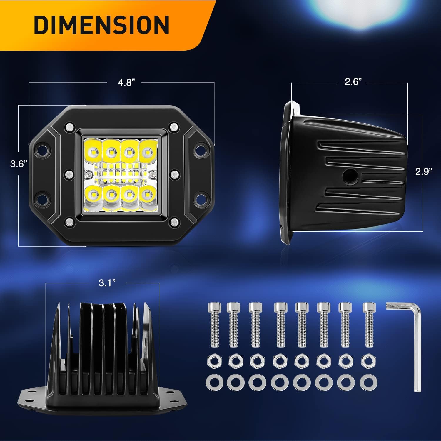GOOACC Flush Mount LED Pods 2PCS 42W Led Light Bar Upgraded Spot Flood Combo LED Work Light Off Road Backup Fog Lights with 16AWG Wiring Harness-2 Leads for Truck Bumper Boat 4x4 (Auto-201)