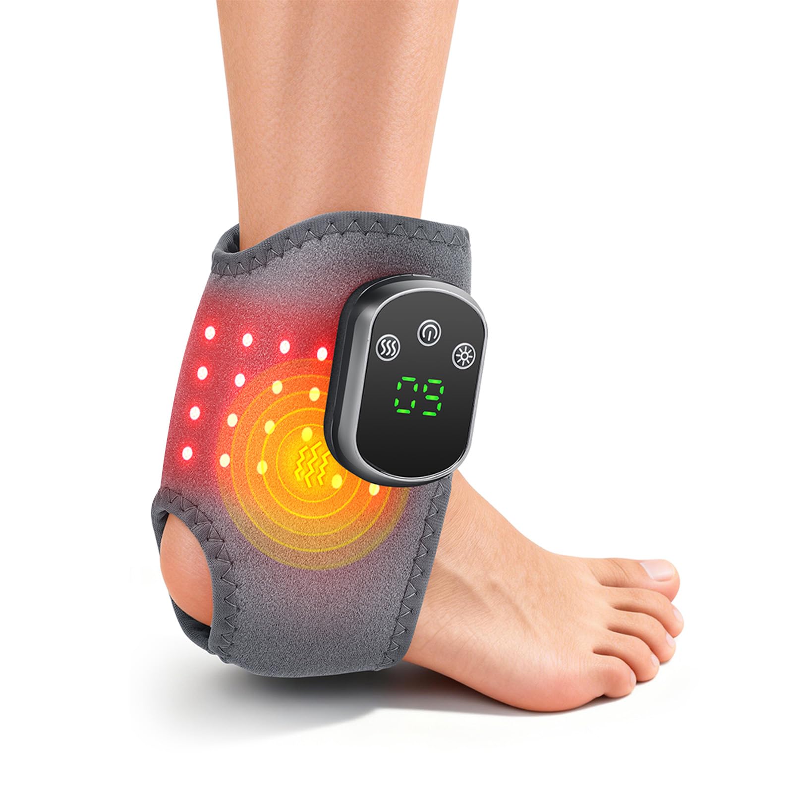 3-in-1 Fußmassagegerät mit Rotlicht, Wärme & Vibration, Kabelloses Fußmassagegerät für Durchblutung & Neuropathie, 3 Vibrationsmodi & 5 Heizstufen, Tragbares Fussmassager für Zuhause & Reise (Grau)