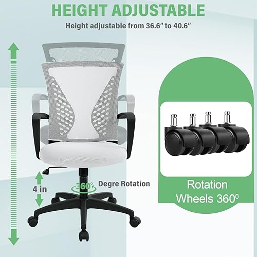 Miniatura 6 de Silla de escritorio de oficina, silla ergonómica para juegos de computadora con ruedas giratorias de 360 grados, sillas de escritorio de oficina en