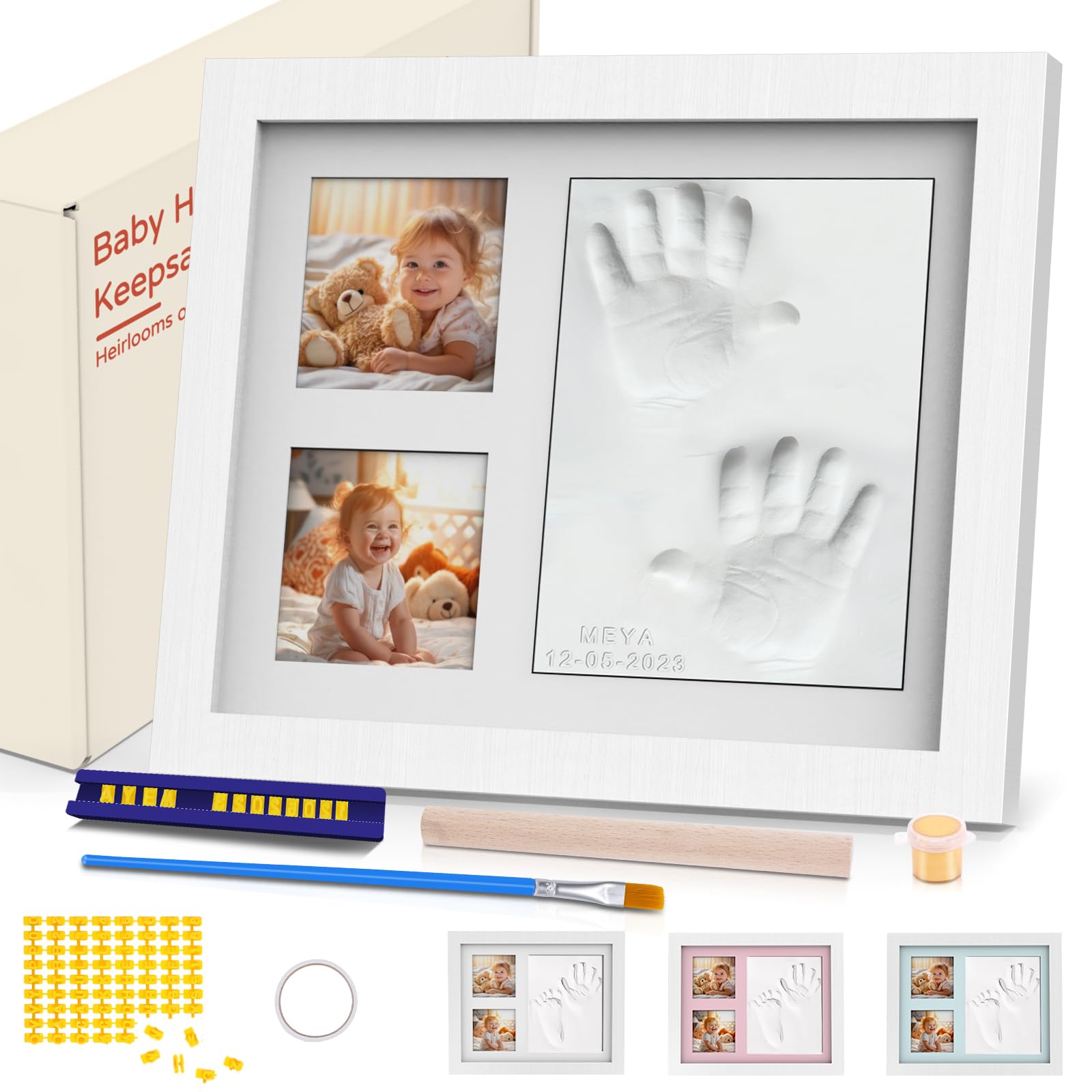 DZKKIUR Marco Huellas Bebe - Kit de Marco para Huella de Pie y Manos del Bebe - Kit de Precioso Recuerdo de Tu Bebé - Set de Modelación para Decoración - Regalos Bebes Recien Nacidos Originales