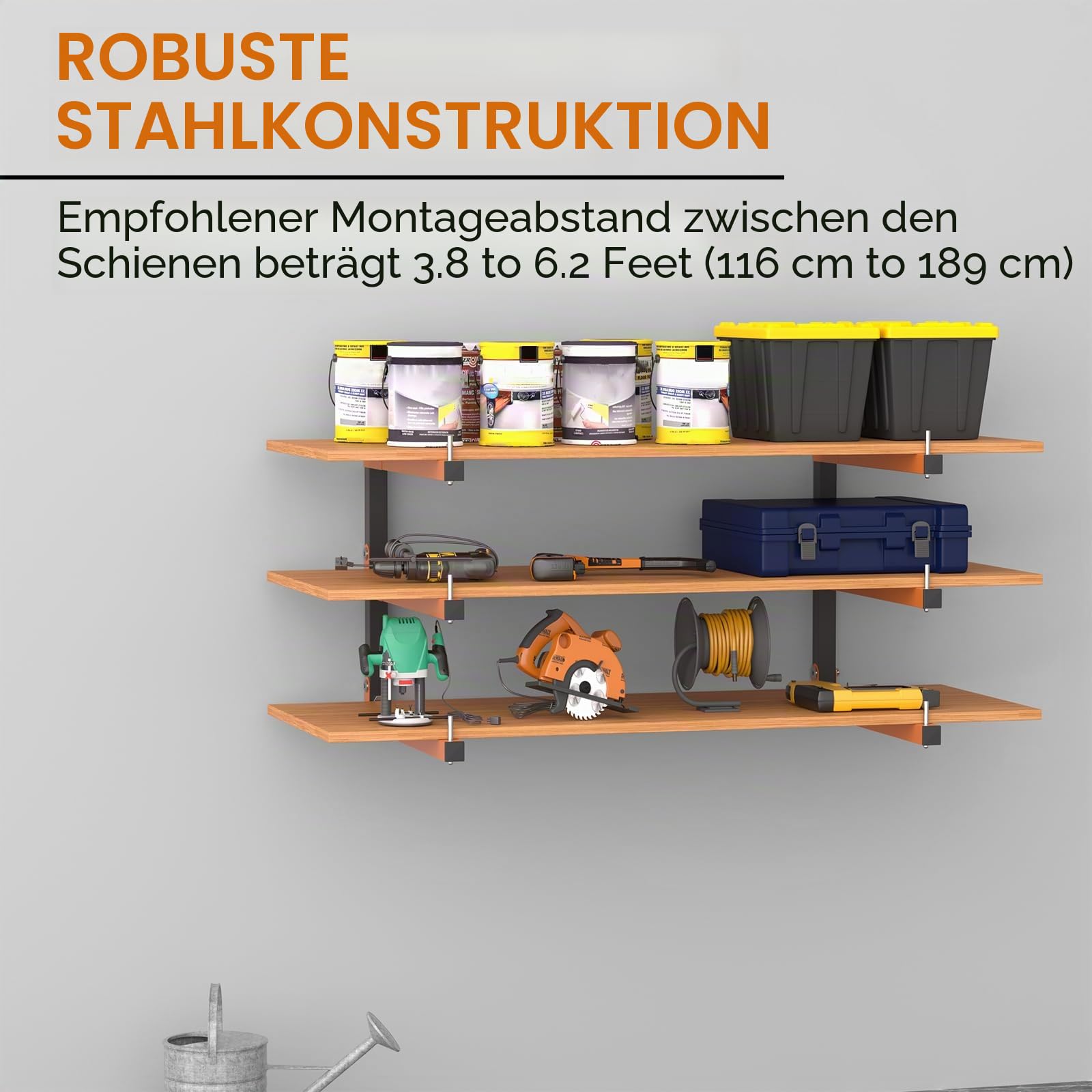 Riciakik Holzregal Wandhalterung, Holzlagerregal, robuste Holzregale mit 9 Ebenen, 500 kg, langlebiger Garagenholz-Organizer, orangefarbene Holzregale für drinnen und draußen, 6 Stück