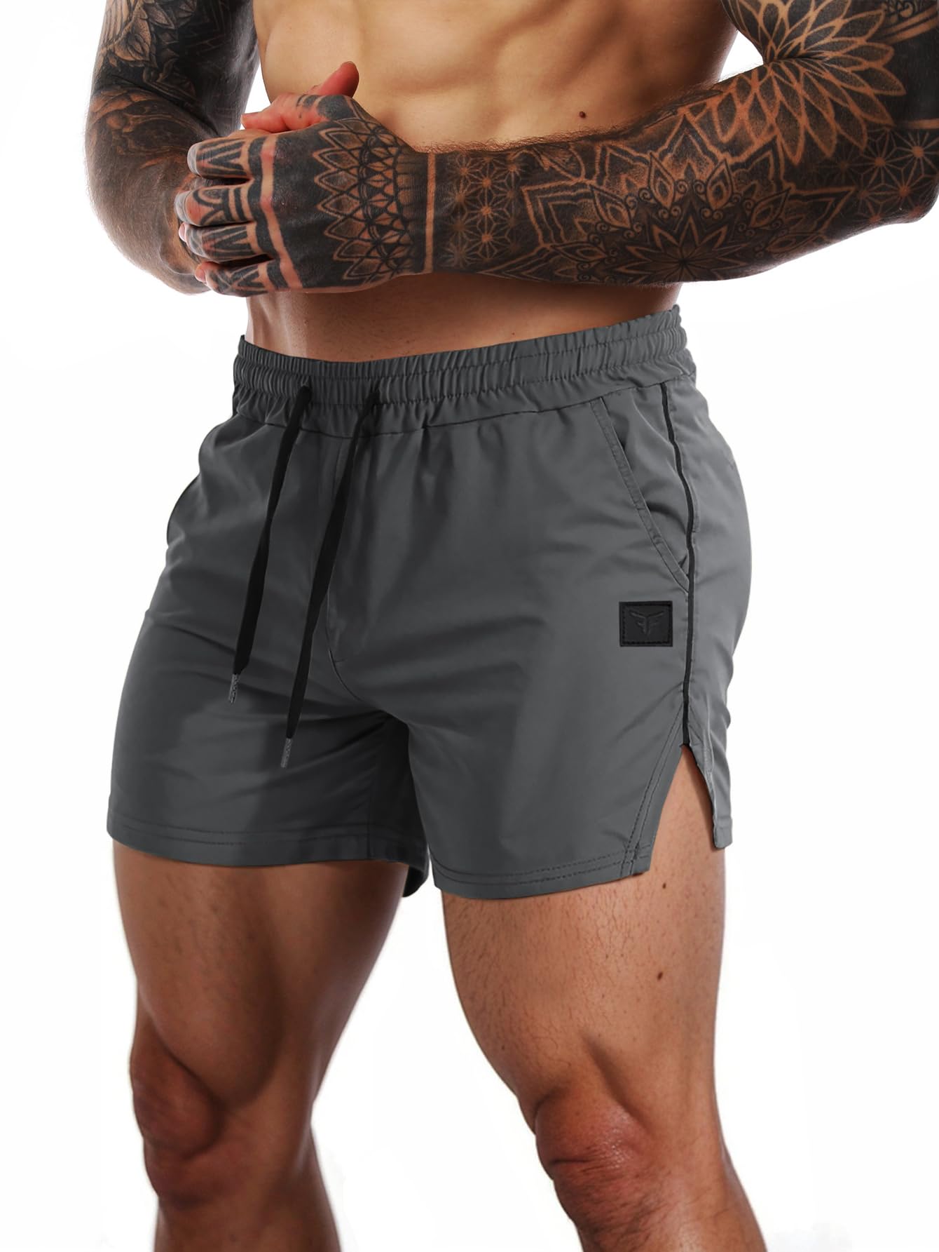 FLYFIREFLY Men's Gym Workout Shorts Quick Dry Lightweight Athletic Shorts Running Bodybuilding Training with Towel Loop