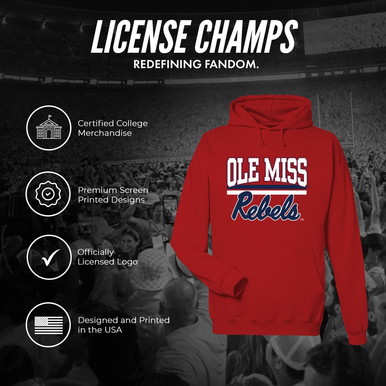 License Champs Hooded Sweatshirt | Official NCAA College Merch | Mens Womens Adult Hooded Sweatshirt | Mens Womens | Bar Logo