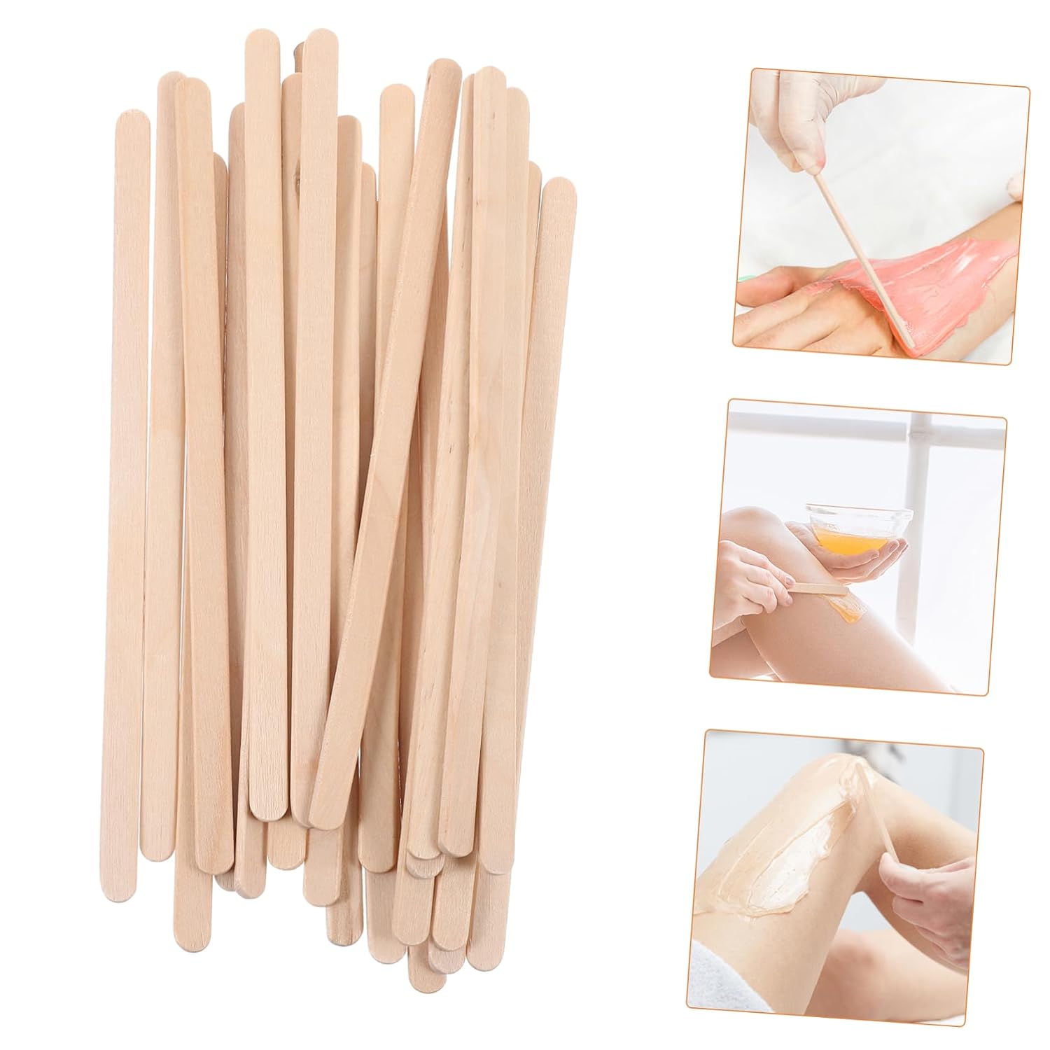 NOLITOY 300pcs Wooden Waxing Sticks Applicators Hair Removal Spatula Tool for Eyebrow Shaping Waxing and Application Edge Design for Convenient Use