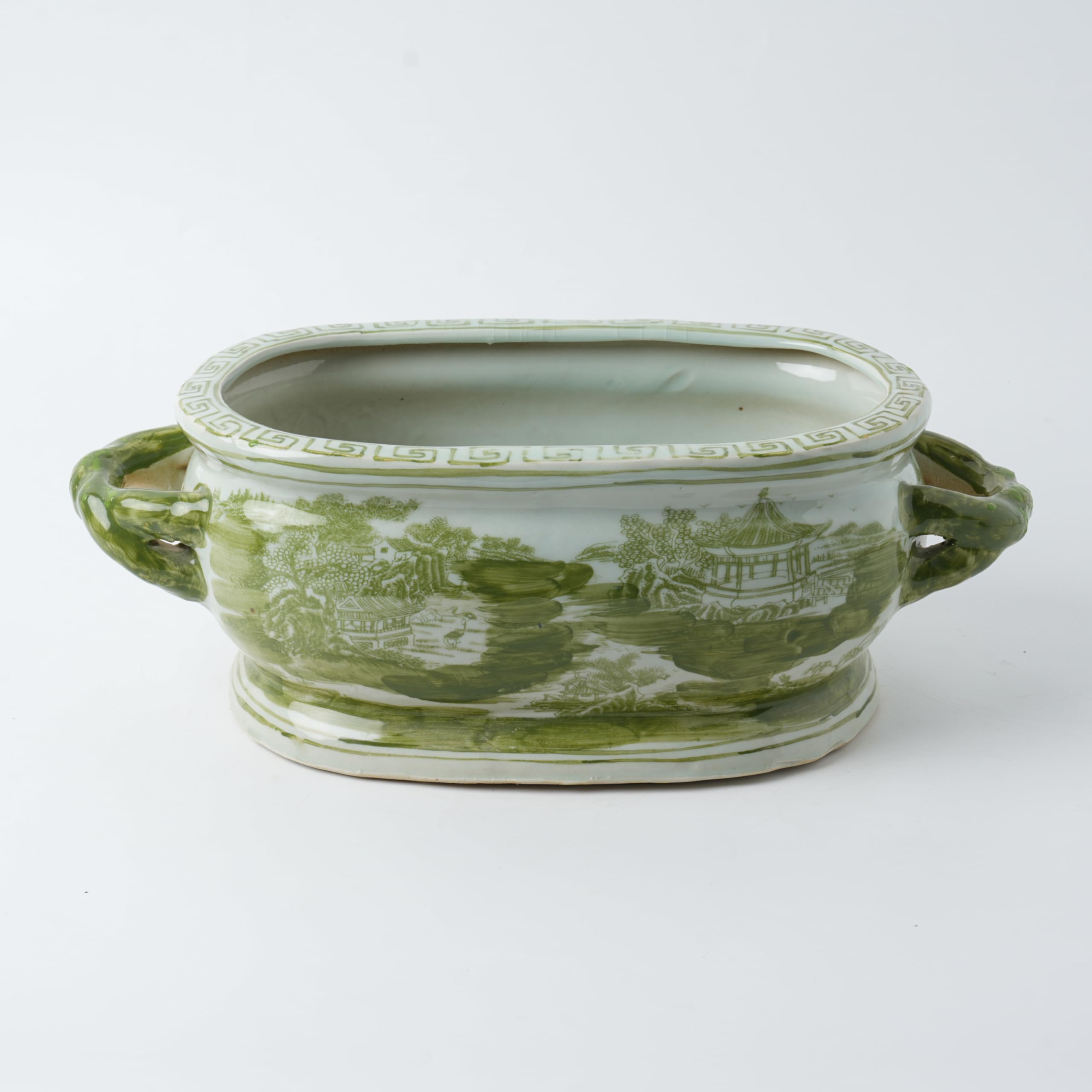 Vintage Blue Flower Planter - Chinoiserie Ceramic Footbath -11