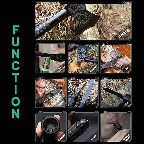 Miniatura 3 de LIANTRAL Hacha de campamento de supervivencia, hacha táctica plegable con martillo, funda de nailon para aventuras al aire libre