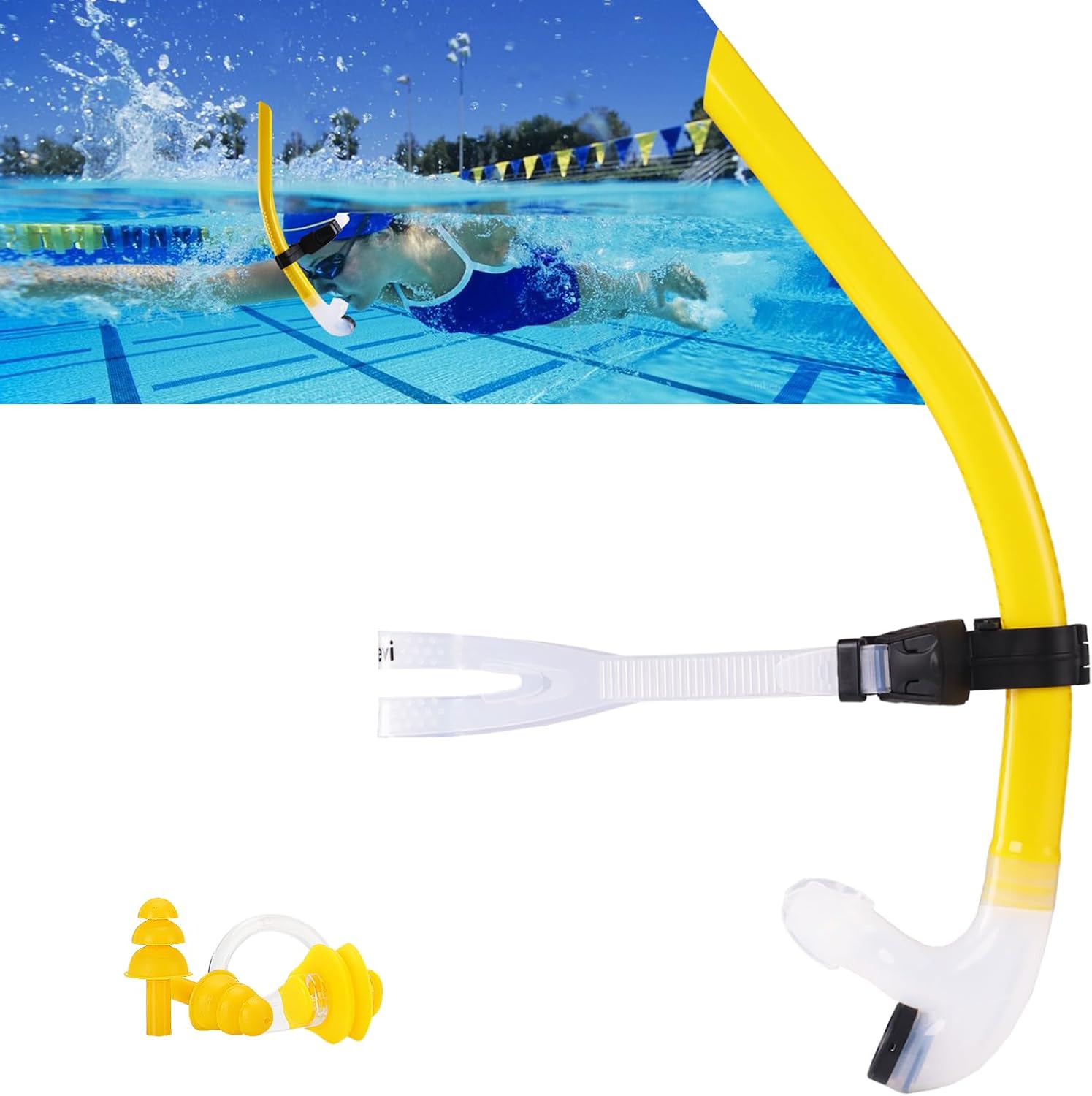 Swim Snorkel for Lap Swimming?No Loud gurgling Noise No Hurt Forehead No Slip Swimming Snorkeling Training for Adult/Kid/Youth,Swimmer Snorkle Center Mount Snorkel One-Way Purge Valve C3-3rd generation-yellow