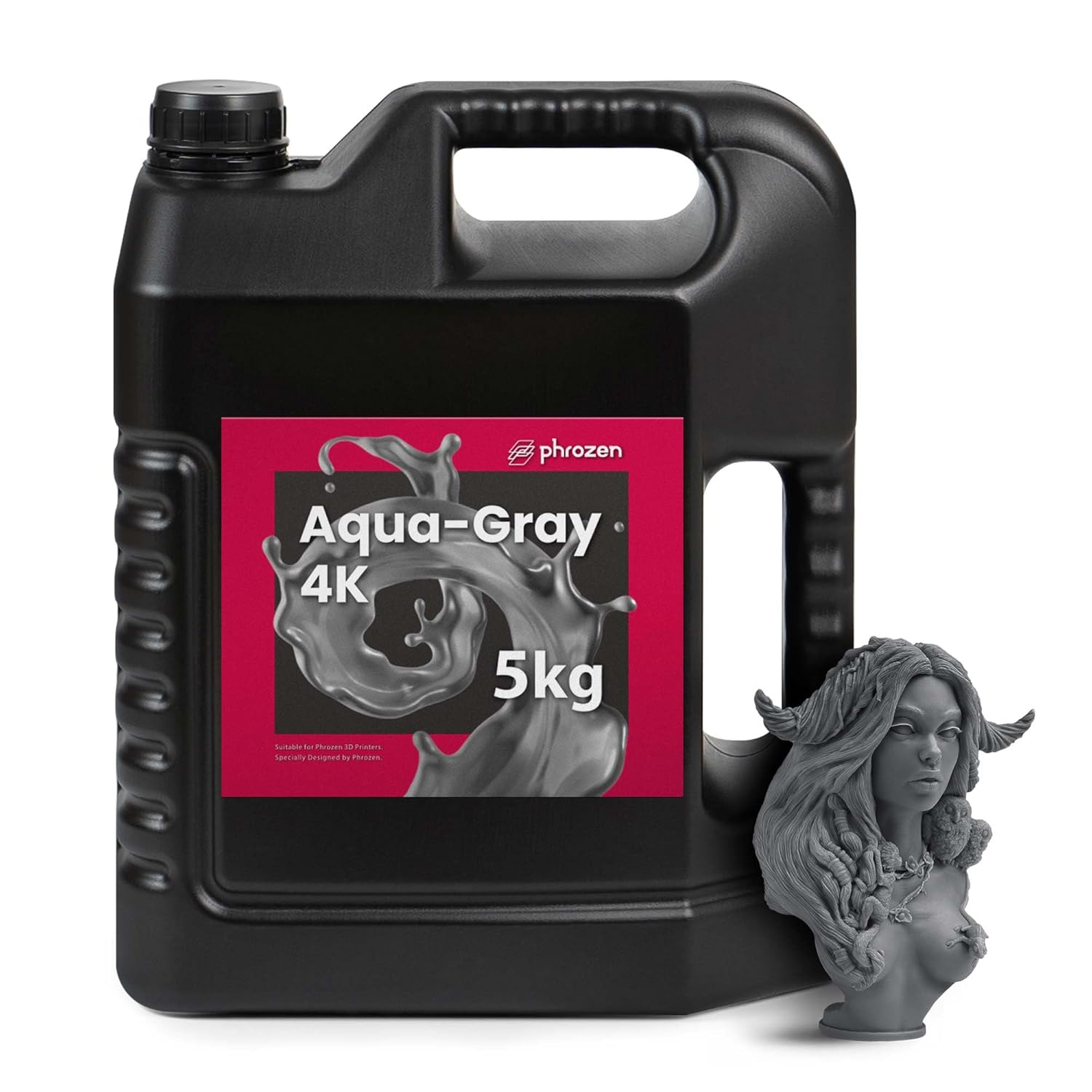 phrozen Aqua 4K Resin for High-Precision 3D Printing,405nm LCD UV-Curing Photopolymer Resin for Low Shrinkage, Great Detail, Low Odor, Non-Brittle (Gray, 5KG)