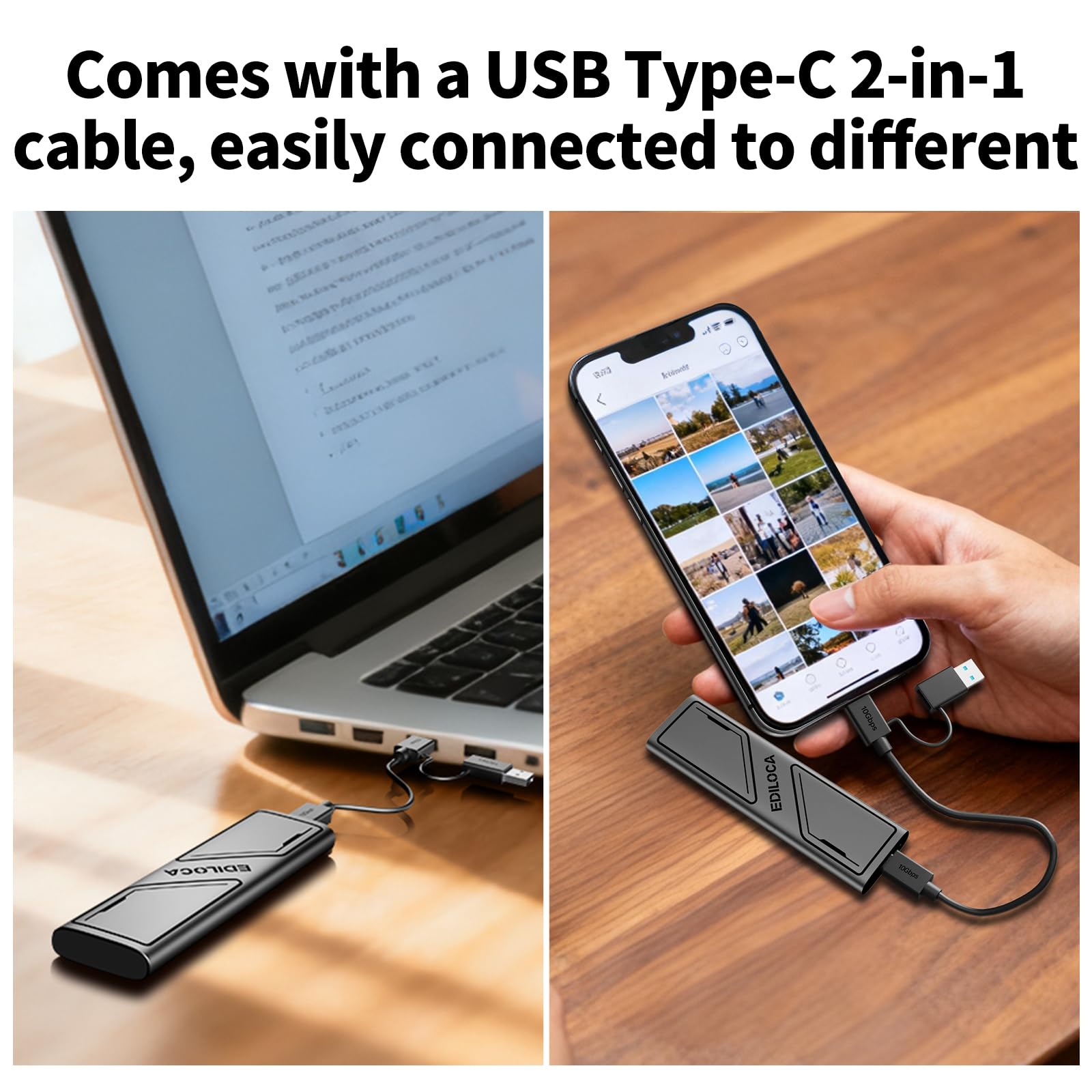 Ediloca EP1000 1TB Portable External SSD, External Solid State Drives Up to 1000MB/s Read, Storage Expansion, Compatible with USB-C Smartphones, PC, Mac, Tablets, Sleek & Sturdy Design — view 7