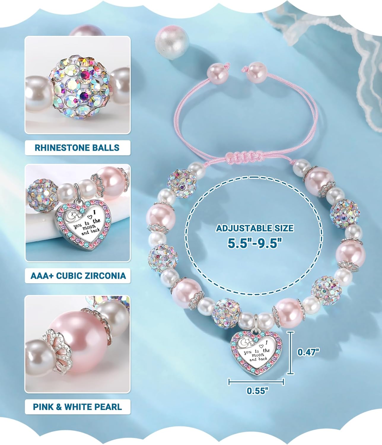 I Love You to The Moon and Back - Heart Bracelet for Granddaughter/Daughter Valentines Day Birthday Christmas Gifts - Image 4