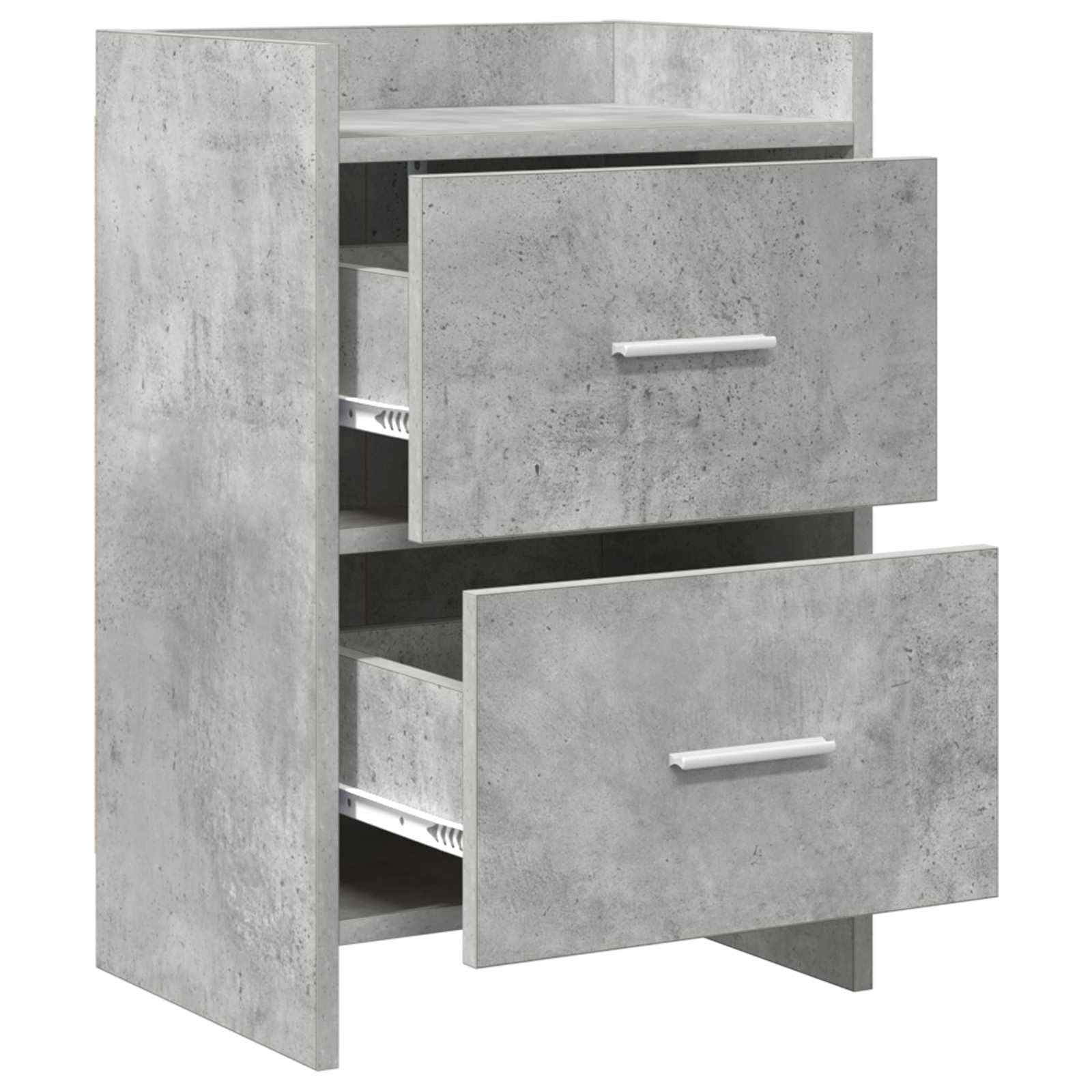 Comodino grigio cemento in legno, 40 x 30 x 60 cm, 2 cassetti con maniglie in metallo, comodino e tavolino per camera da letto, cassettiera stretta con spazio e aspetto moderno