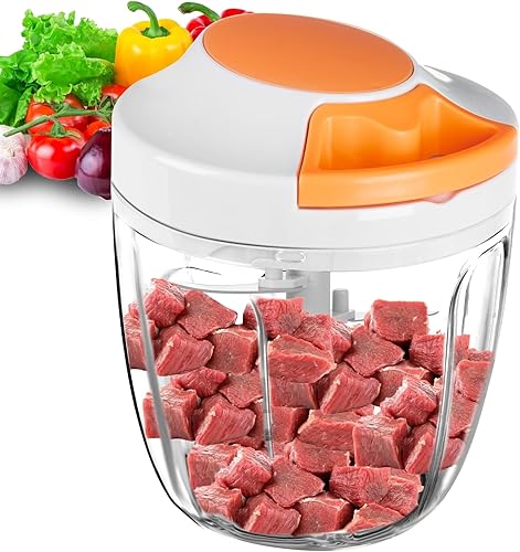 Miniatura 10 de Procesador manual de alimentos, picadora de verdura portátil a cuerda, para picar ajo, cebolla, jengibre, frutas, frutos secos, hierbas, etc., 900