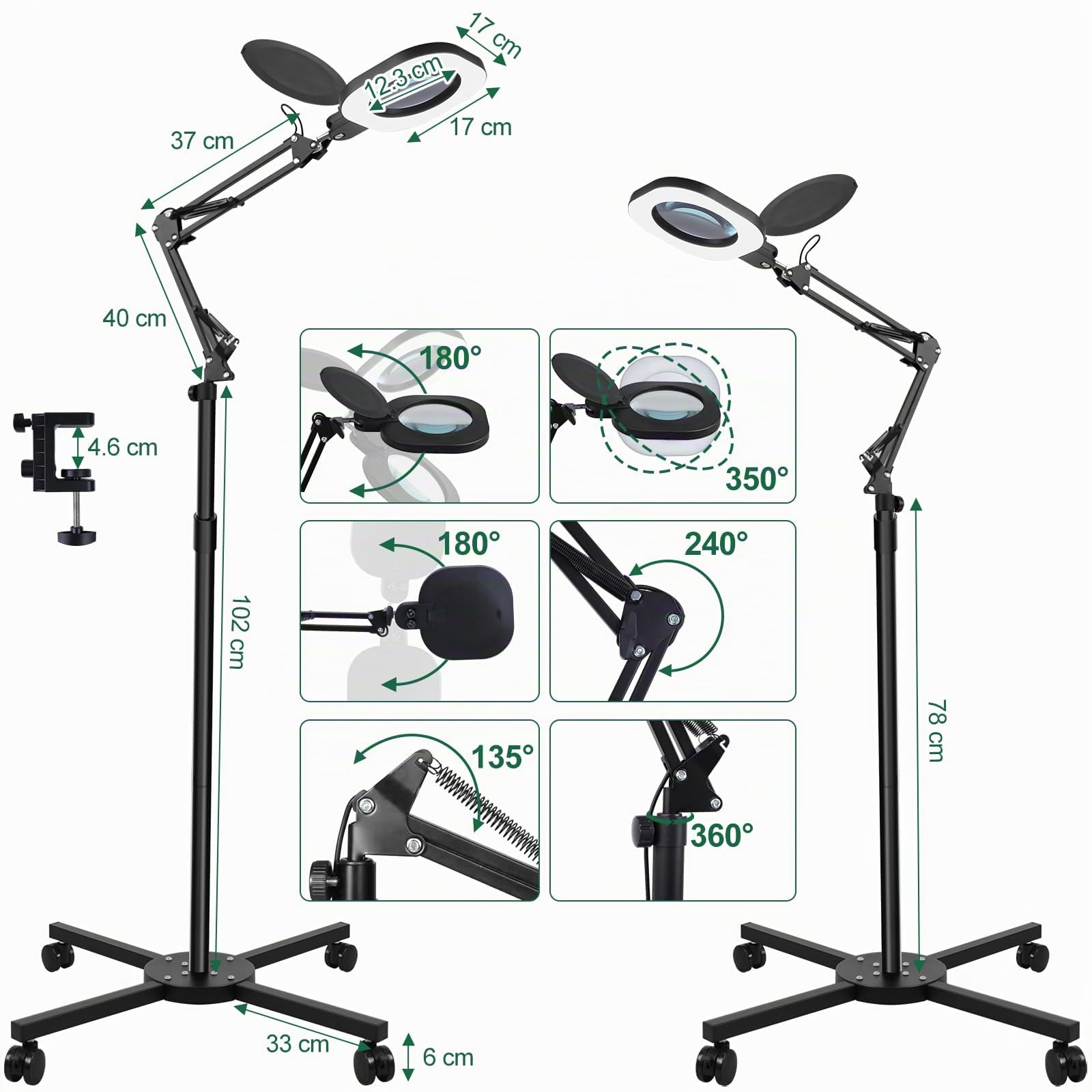CGBE 10X Lampe Loupe sur Pied pour Lecture Réparation Modelisme Bricolage
