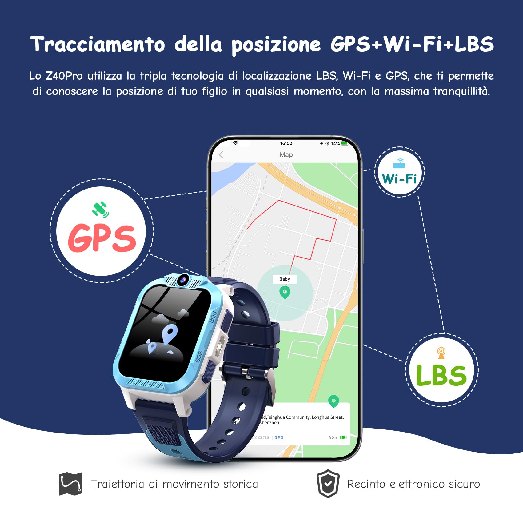 IOWODO Smartwatch Bambini 4G con Videochiamata HD, 1.85" Orologio Telefono Bambini con GPS, WiFi e LBS, SOS, Batteria 850mAh, Modalità Scuola, Contapassi, Sveglia, IP68 Impermeabile, 5-12 Anni, Blu