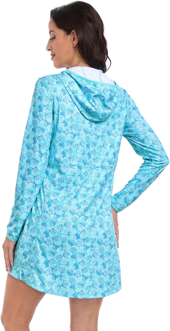 HDE Beach Coverups for Women UPF 50 Long Sleeve Swim Cover Up Dress with Hood Quick Dry Sun Protection Tunic with Pockets - Image 5