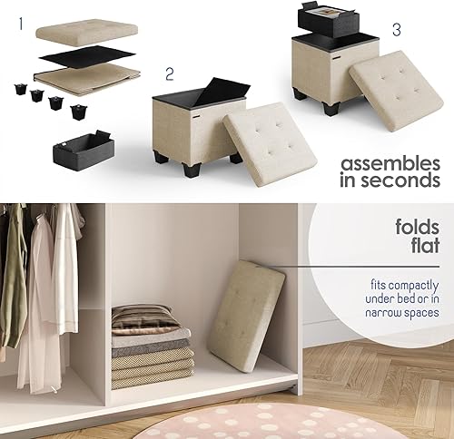 Miniatura 26 de Otomana plegable para dormitorio o sala de estar, con contenedores de almacenamiento, reposapiés para el extremo de la cama, soporta hasta 660 lb,