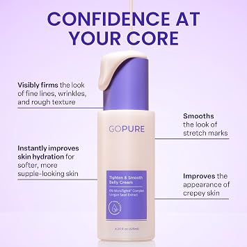 GOPURE Tighten & Smooth Belly Cream - Clinically Tested with MicroTight4 Complex to Reduce the Appearance of Cellulite & Stretch Marks - Quick Absorbing for Smoother, Firmer-Looking Skin, 4.25oz