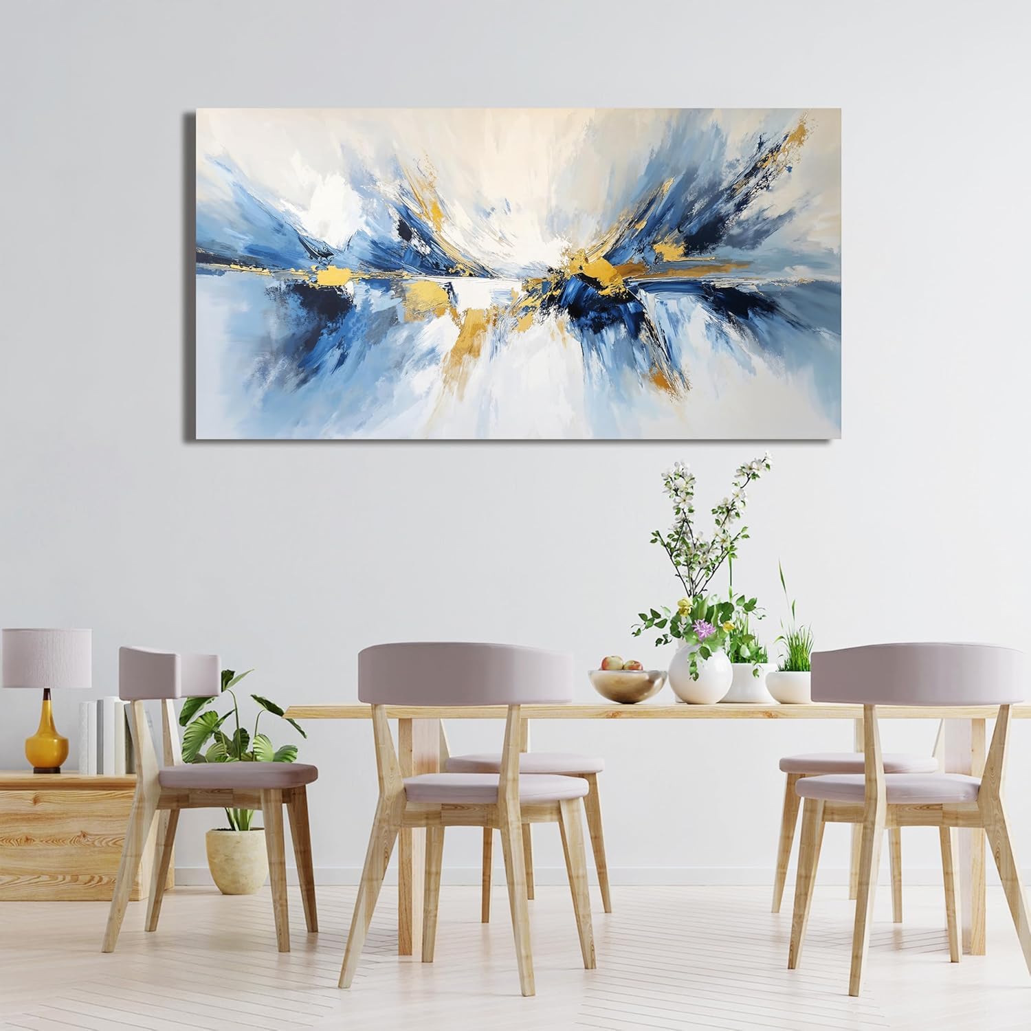 lianyibo Modern Canvas Wall Art Abstract Wall Decor Modern Gold and Blue Abstract Art for Living Room Home Artwork Prints Decor(70x140/Frameless)