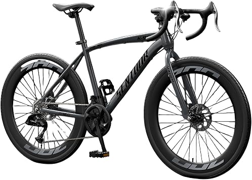 27 Speed Racing Bike Road Cycling Bicycle Adult Student Bicycle for Men and Women High Carbon Steel Frame Drop Handle Disc Brake Suitable for City Riding, Work or School Height 155-170cm Night Gray