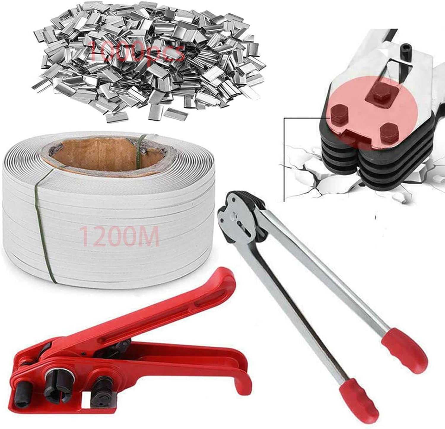 Manual Strapping Kit Packing Strapping Tape Set Poly Pallet Strapping Kit Manual Strapping Tool Kit Includes Strapping Pliers Tensioner 1200m Strapping Kit 1000 Clips