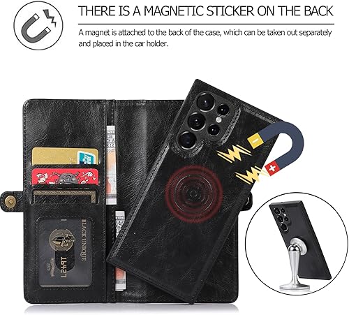 Miniatura 5 de Asuwish Funda de teléfono para Samsung Galaxy S22 Ultra 5G Wallet Funda desmontable con protector de pantalla de vidrio templado y soporte para