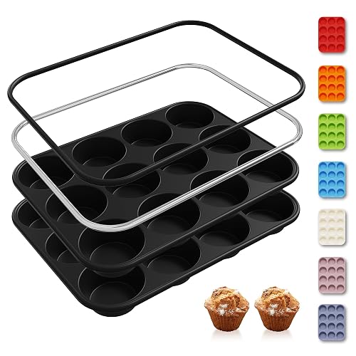 2 Pack 12 Cups Muffin Pan with Metal Reinforced Frame