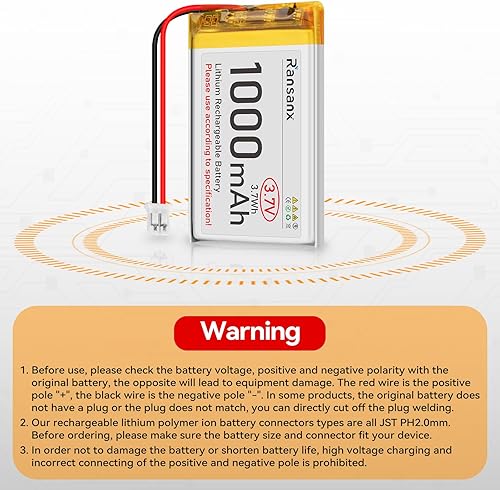 Miniatura 4 de Batería Lipo de 3.7 V 1000 mAh 523450 batería recargable de polímero de litio con conector JST PH2.0.000 in + cargador USB de 1000 mAh con interfaz