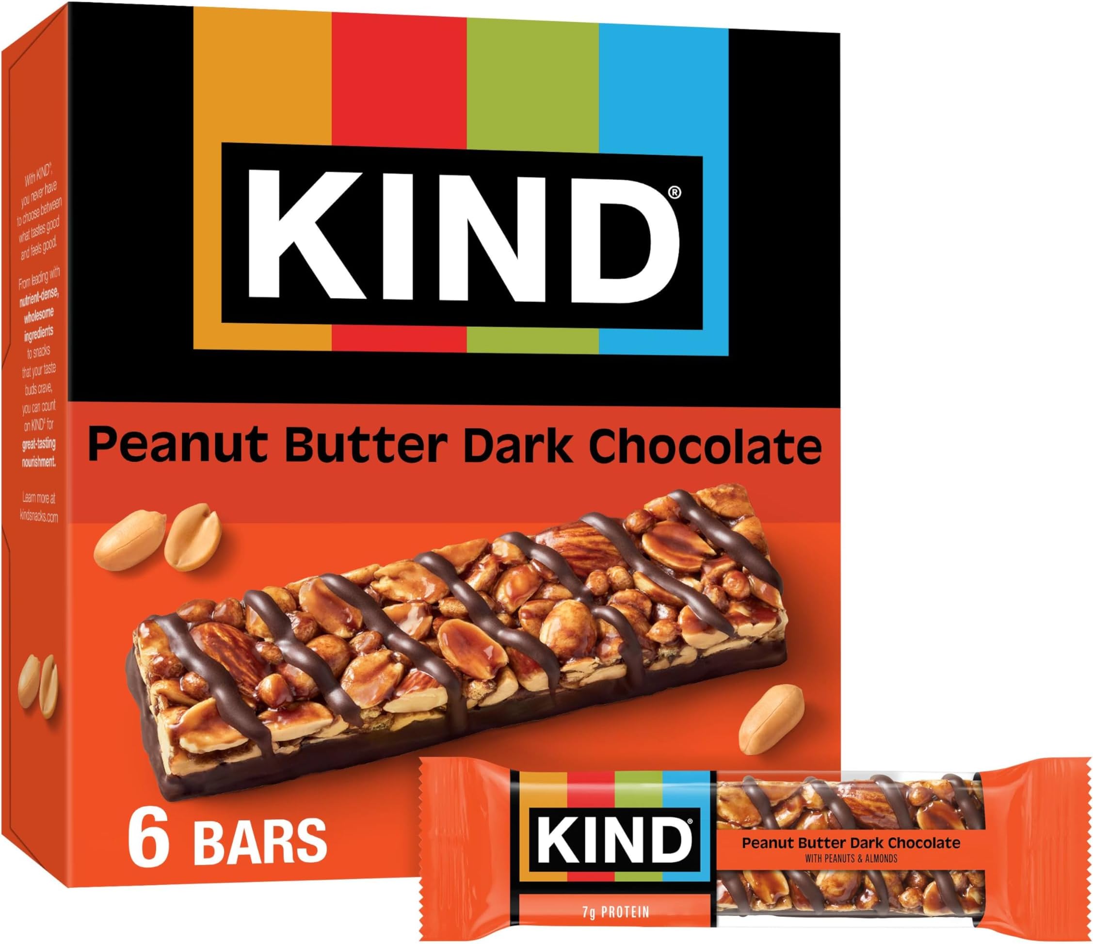 Healthy Snacks Bars, Peanut Butter Dark Chocolate, Gluten Free, Low Sodium Snacks, 7g Protein, 6 Count