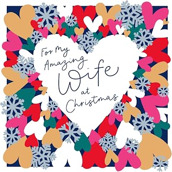 UK Greetings For My Amazing Wife Christmas Card Foiled Die-Cut Love Hearts 8 X 8 mas Greetings - Carlton Cards Elegant Design, Heartfelt, Xmas Wishes For Her, Sustainable Choice, Keepsake