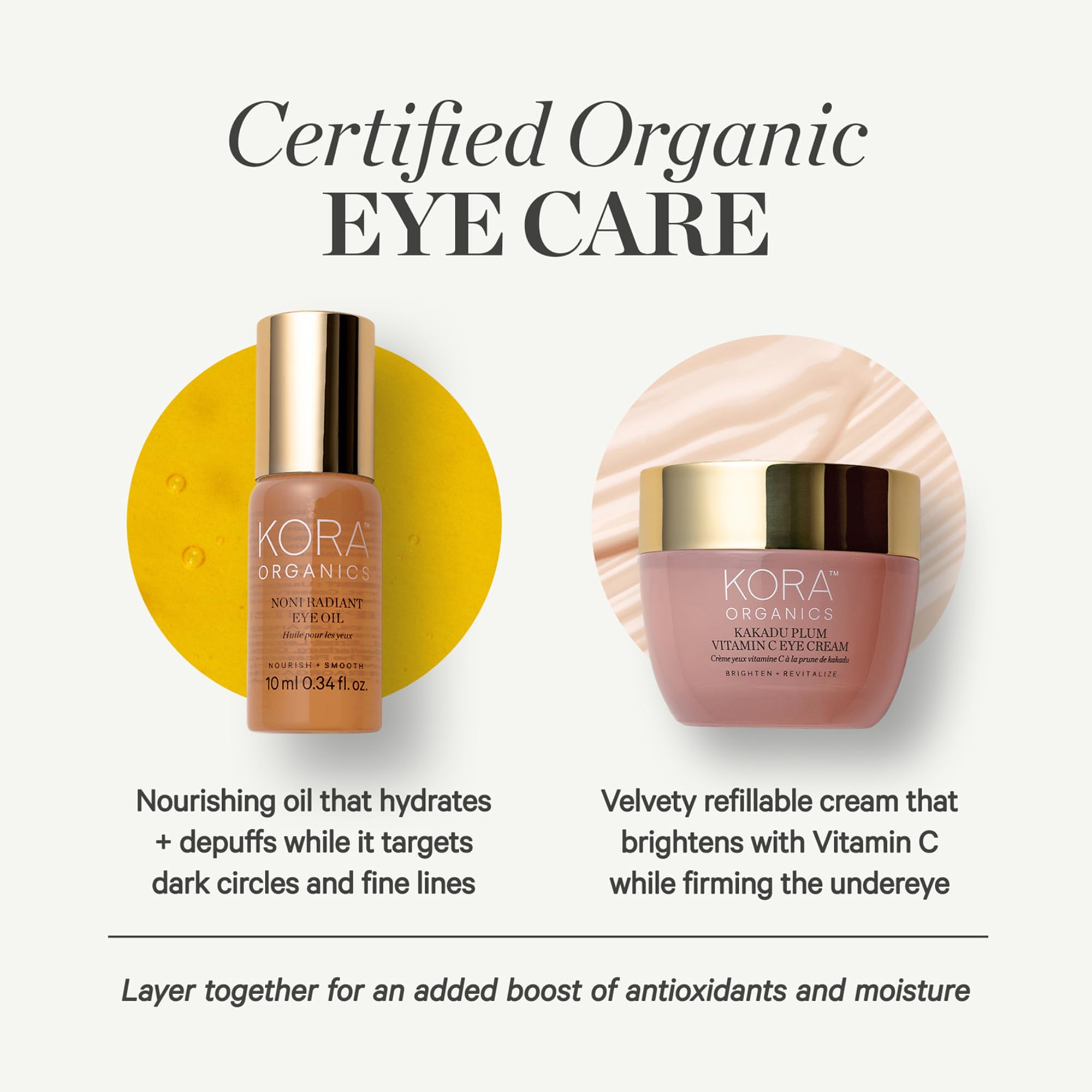 KORA Organics Noni Radiant Eye Oil with Rose Quartz Roller Ball Applicator, Under Eye Roller Serum That Helps Reduce Puffiness, Dark Circles & Wrinkles, Certified Organic, Cruelty Free, 0.34 fl oz