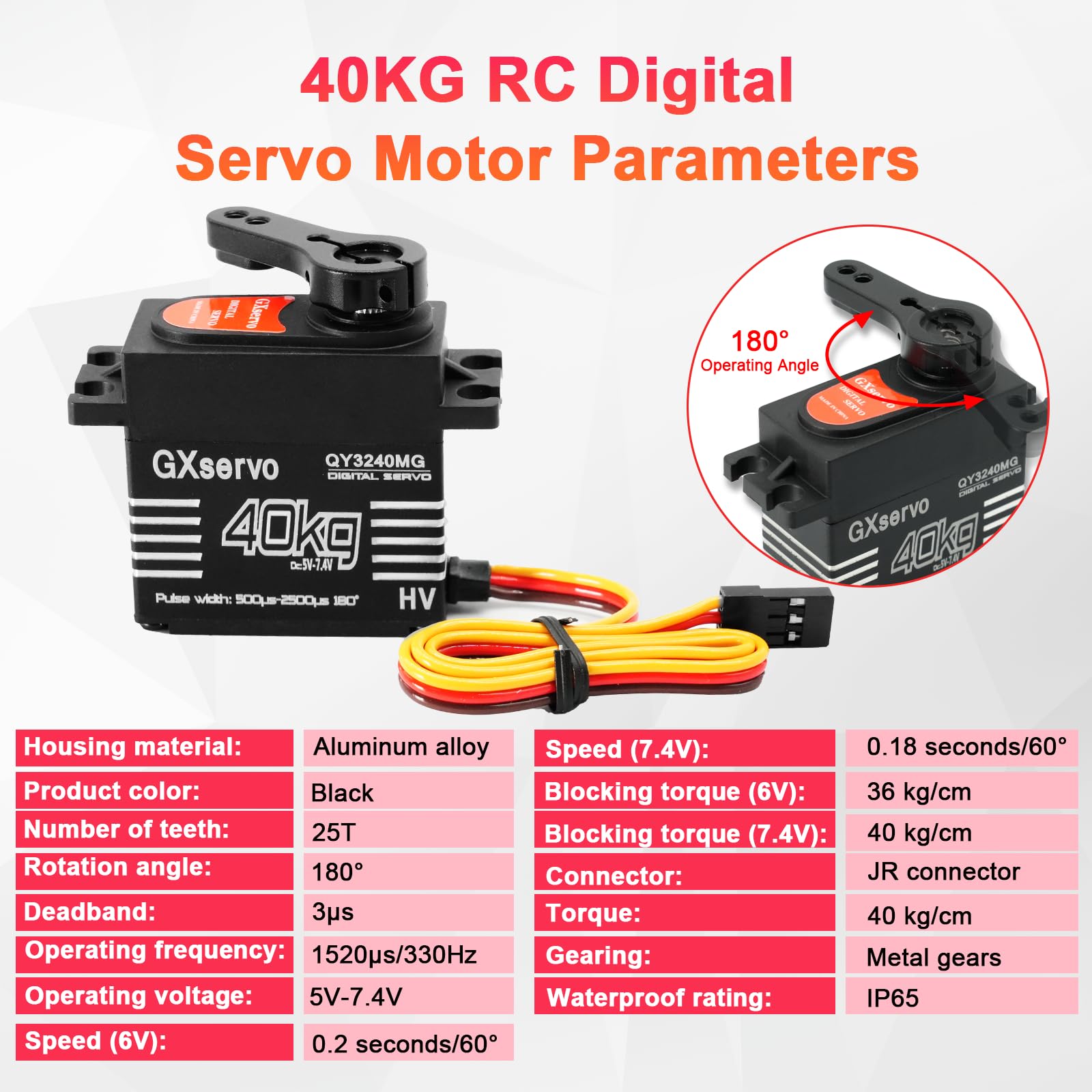 2PCS 40KG RC Servo Digitale Metal Servomotore Digitale RC Servo con Ingranaggi in Metallo per Auto RC 1/10 1/8 Elicottero compatibile con Arduino