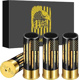 National Flag Plastic Bullet Shot Glasses Set of 4 with Gift Box for Birthday Wedding Party, Christmas Gift for Men Women Patriot, 12GA Small Shot Cups for Whiskey Tequila Liquor Vodka, Black