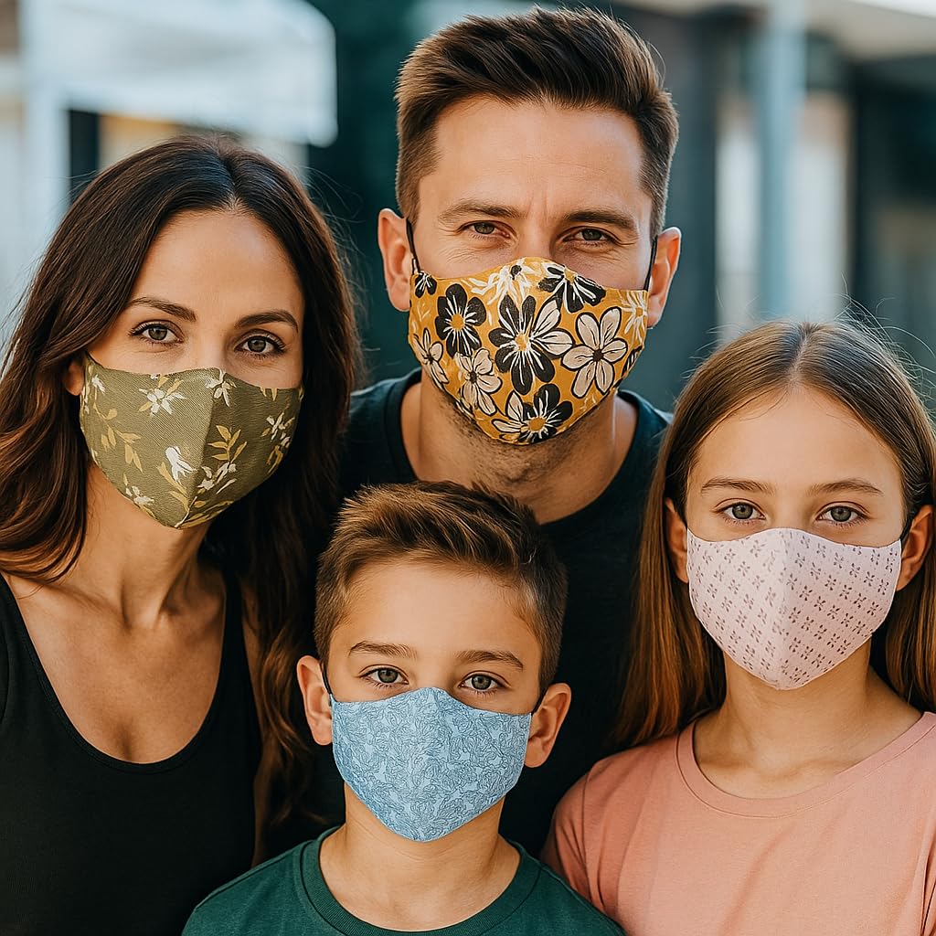 Cotton Unisex Reusable Face Mask – 4-Layer Pure Cotton Cloth Mask | Easily Adjustable & Comfortable to Ears | BFE>99% | Anti-Pollution, Anti-Bacterial, Sun & Dust Protection (Multicolor) - Pack of 5-image-20