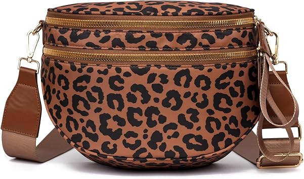 Myhozee Crossbody Bags for Women Nylon Fanny Packs Cross Body Bag for Woman Leopard Belt Bum Bags Sling Bag Crossbody Purses for Women Mom Purse Fashion Waist Packs, Brown