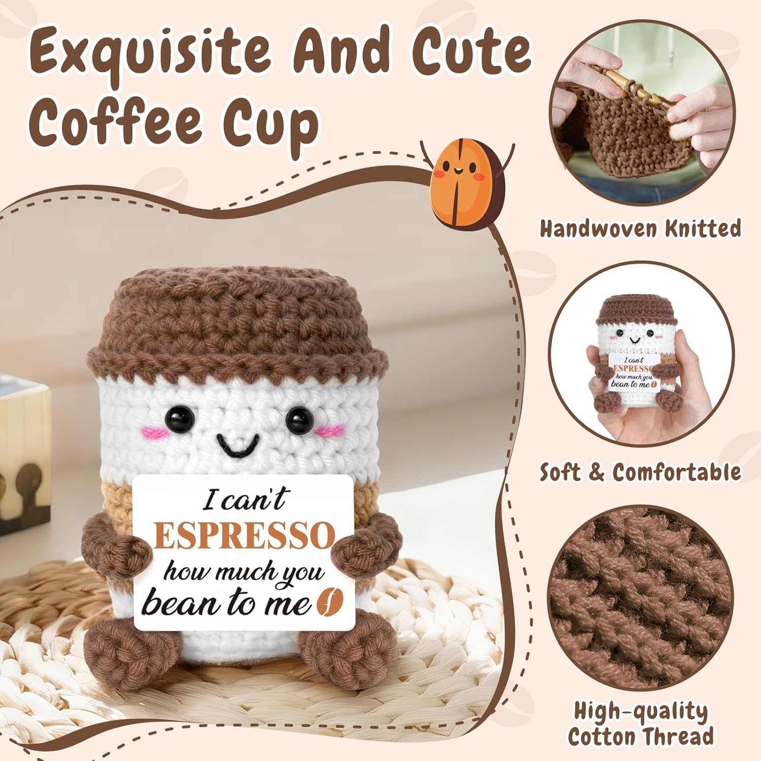 Gifts for Girlfriend/Boyfriend Crochet Coffee - Plush Latte Mug, Emotional I Love You Gifts for Him/Her, Boyfriend Husband Wife Couple Coffee Lovers Gift for Women, I Love You Latte. - Image 3