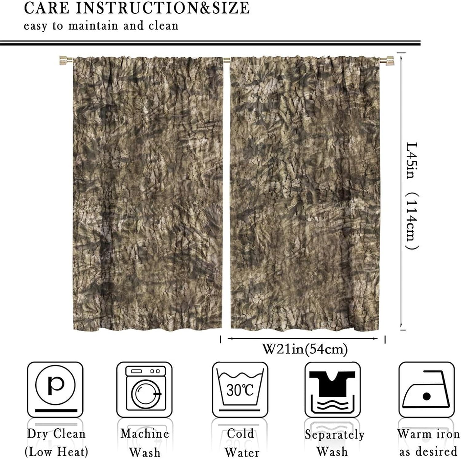 Camo Blackout Curtains,Forest Camouflage Print Pattern Rod Pocket Window Door Drapes for Living Room Bedroom Decor W42xL45in