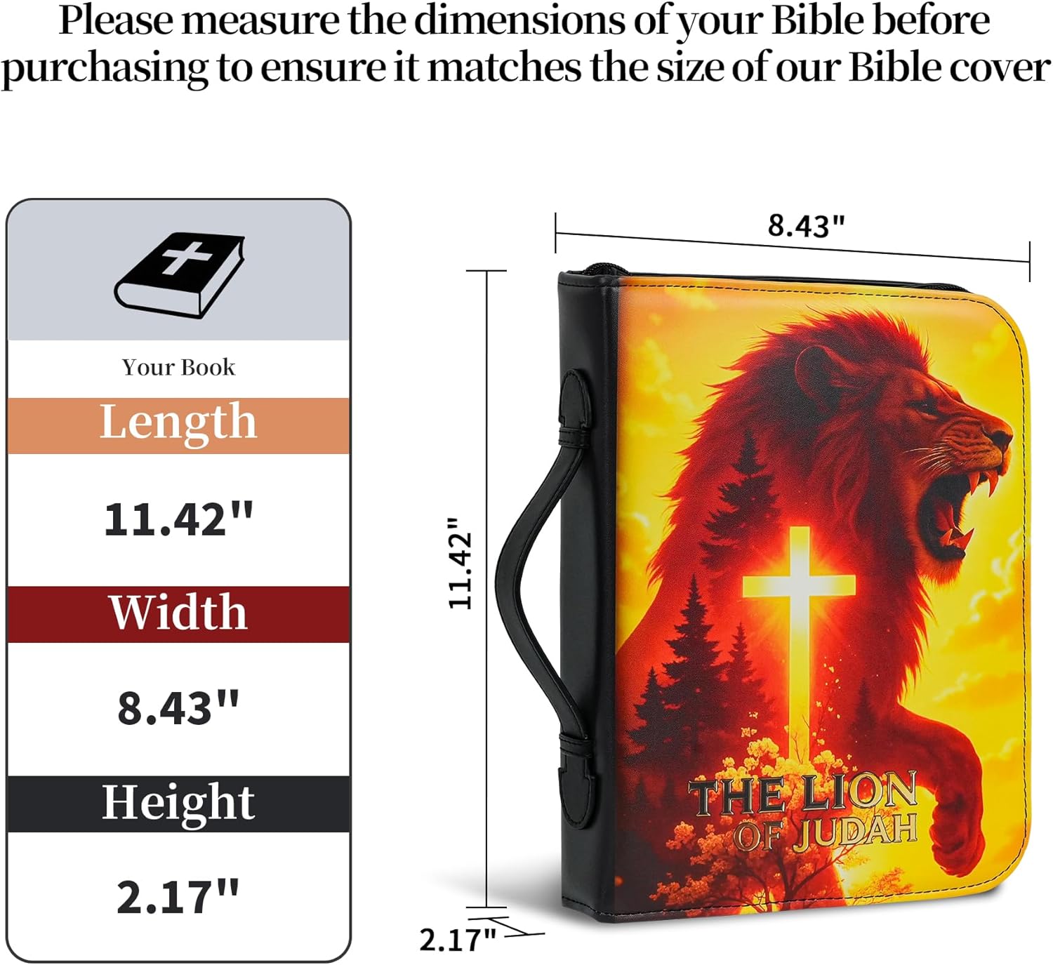 Premium Leather Lion of Judah Bible Cover Christian Faith Bible Carrier Case Religious Scripture Organizer Pastoral Appreciation Gift Protective Bible Case for Study and Travel (Cross Lion, XL)