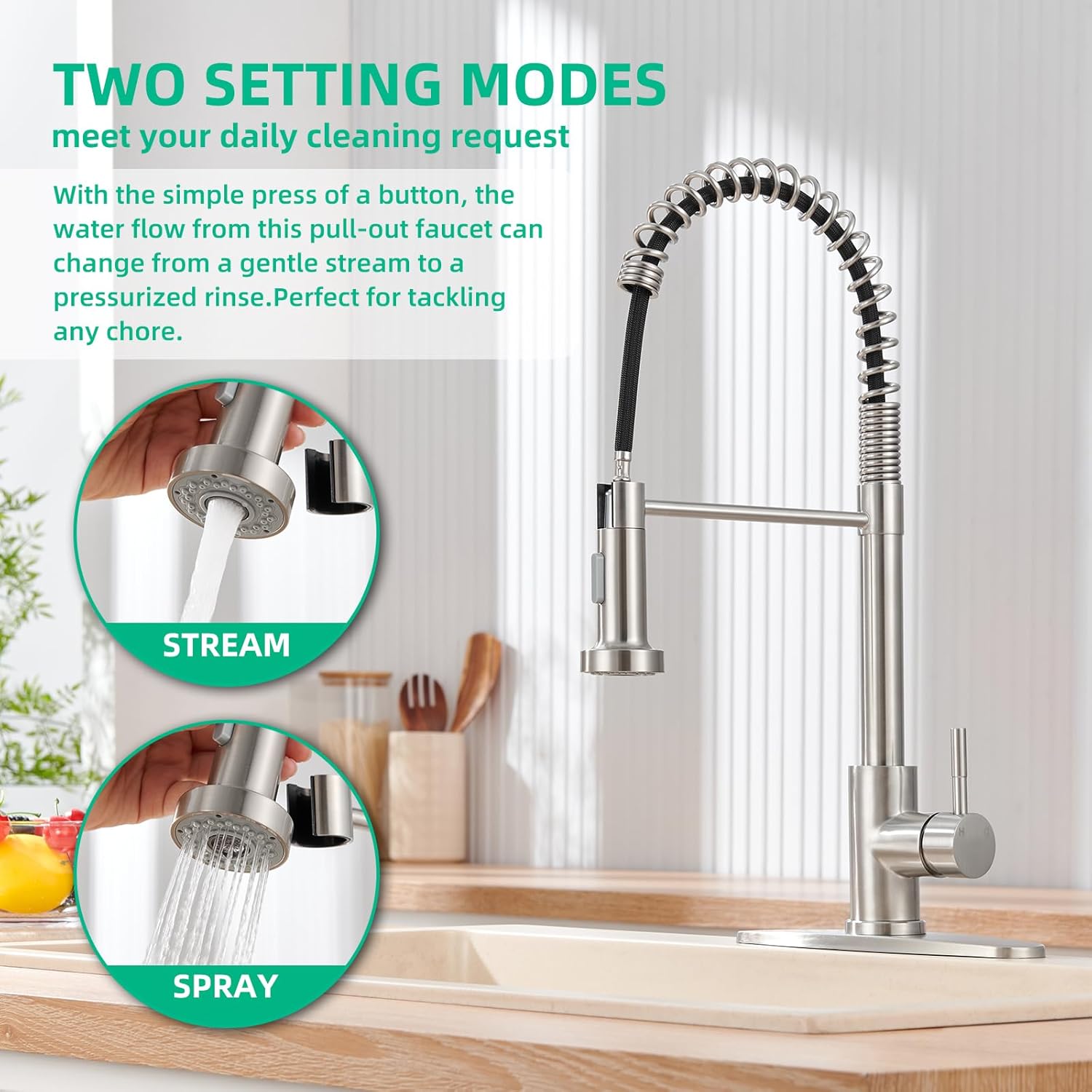 Kitchen Sink Faucets, Kitchen faucets with Pull Down Sprayer Stainless Steel Brushed Nickel Single Handle Single Hole Faucet (Brushed Nickel)