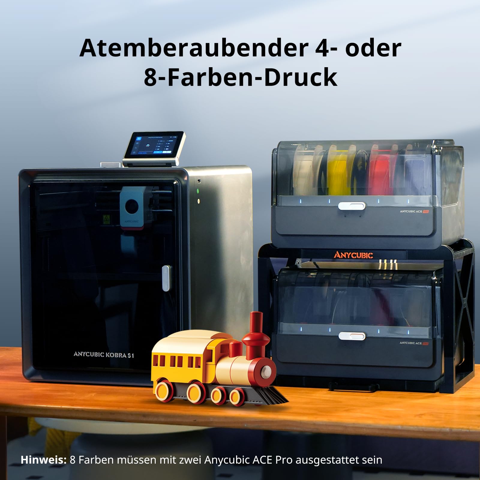 Anycubic Kobra S1 Combo 3D-Drucker Mehrfarbig, Geschlossene CoreXY-Struktur, 600 mm/s Schnelles Drucken, Trocknung Filament während des Drucks, 320 °C Hotend, Druckgröße 250 x 250 x 250 mm