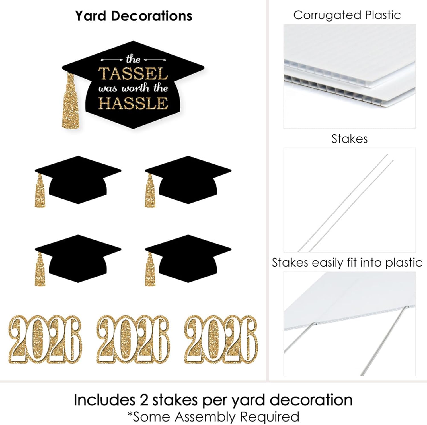 Big Dot of Happiness Gold Class of 2026 Outdoor Decorations - Graduation Yard Signs - Set of 8